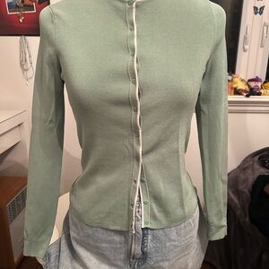 Anne Klein Mint Green Sweater with Cream Trim